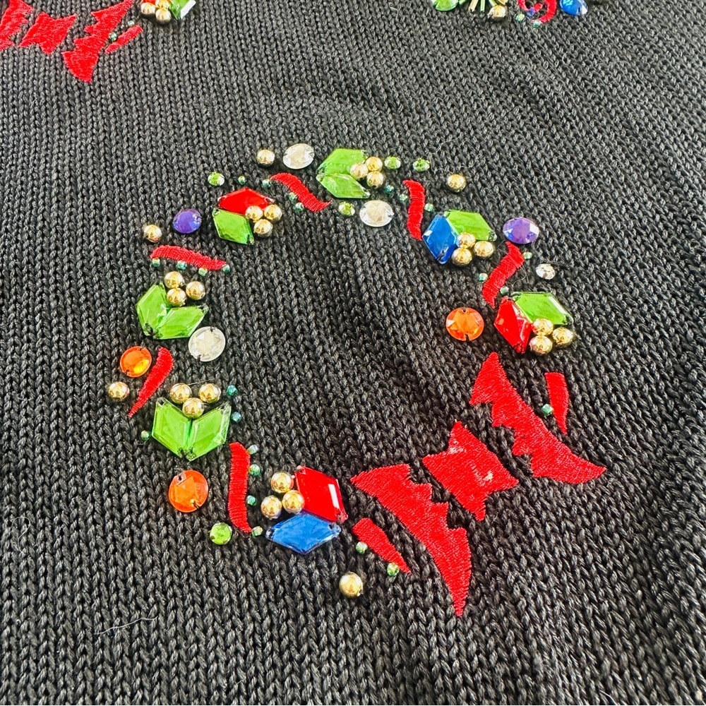 Karen Scott Black Sweater with Colorful Wreaths - Picture 4 of 8